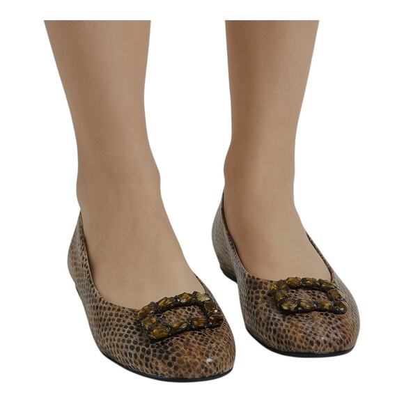 VANELI snakeskin print flats with jewel rhinestones toe Devore button size 10N - Picture 1 of 9
